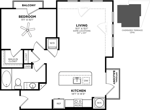 1 bed 1 bath floor plan Cat Glenwood at Grant Park, Georgia, 30316